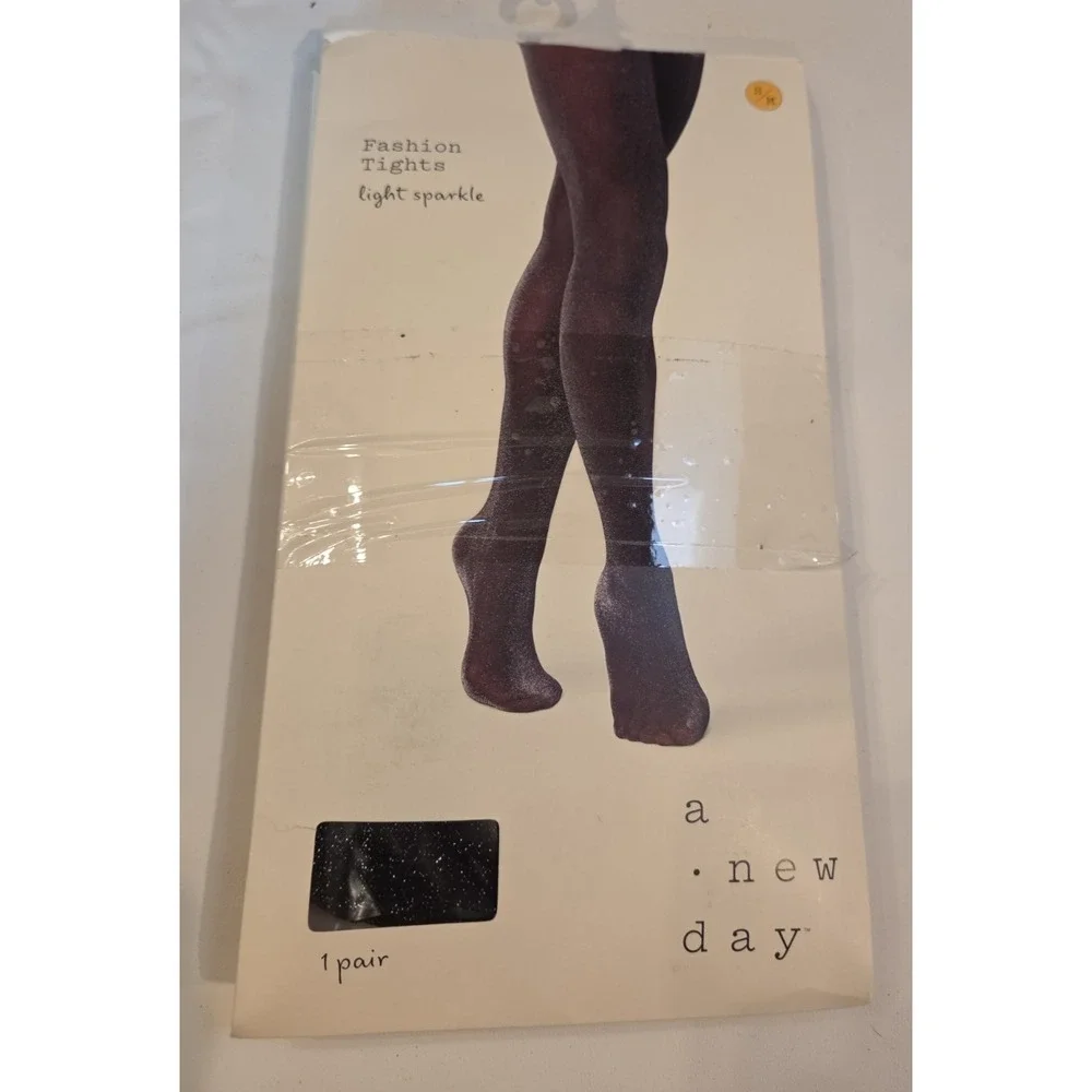 A New Day Fashion Tights Black Glitter Metallic Sparkle S/M Fairy Gothic NEW